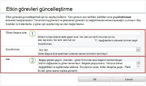 Etkin görevler için değişiklik formu