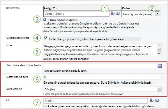 Belirtme çizgileriyle numaralandırılmış başlama formu