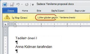 Öğedeki ileti çubuğunda Lütfen onaylayın metni