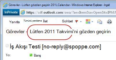 Görev bildiriminin Konu satırında Lütfen onaylayın metni