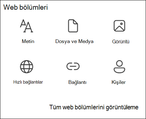 Araç Kutusundaki web bölümlerinin listesi