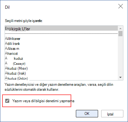 otomatik yazım denetimini kapatma
