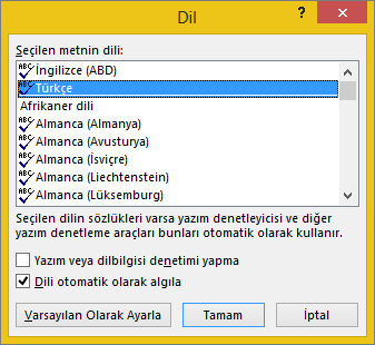 Dil iletişim kutusu