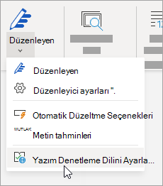 Gözden Geçir sekmesinde Düzenleyici'yi > tıklatın Yazım Denetleme Dilini Ayarla
