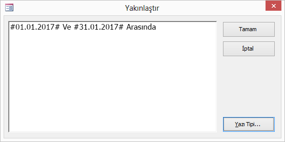 Yakınlaştır iletişim kutusundaki bir ifade.