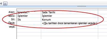 Sorgu tasarım kılavuzu Sil satırı