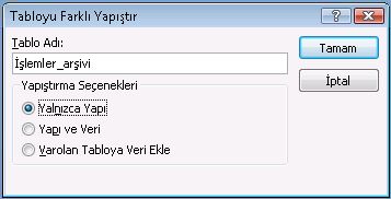 Tabloyu Farklı Yapıştır
