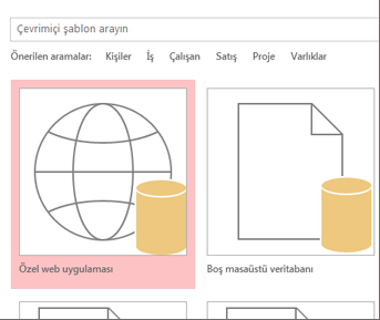 Başlangıç ekranındaki Özel web uygulaması düğmesi.