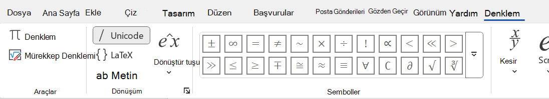 Word belgesinde denklem bölme düğmesi