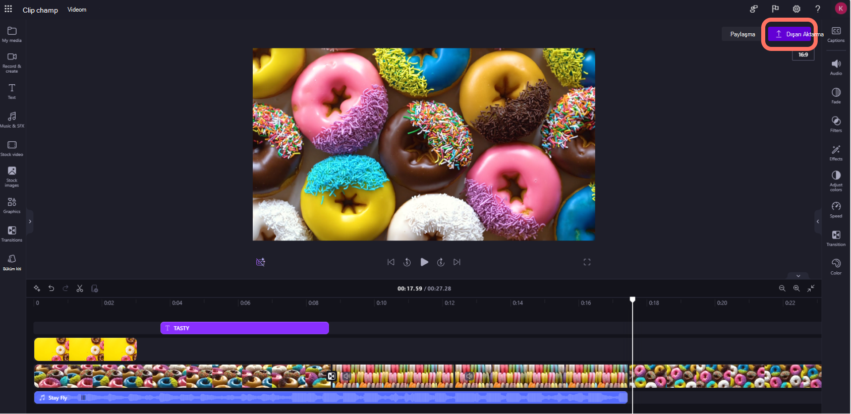 Video dışarı aktaran iş hesapları kullanıcısının Clipchamp ekran görüntüsü.