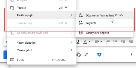 Gelişmiş kopyalama ve yapıştırma için bağlam menüsü