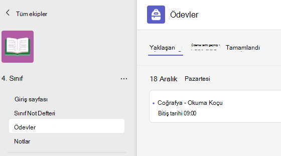 Ödevleri gösteren ekran görüntüsü