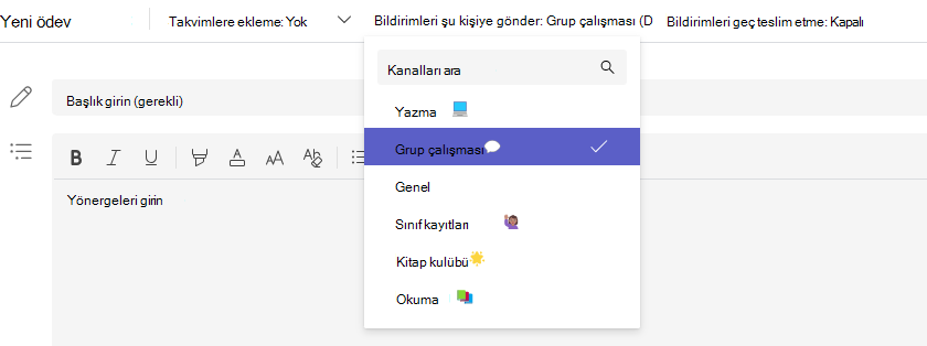 Kanal seçiminin ekran görüntüsü.