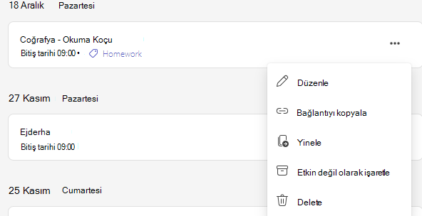 Silme seçeneği konumunun ekran görüntüsü.