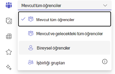 Bireysel öğrenci seçeneğinin ekran görüntüsü.