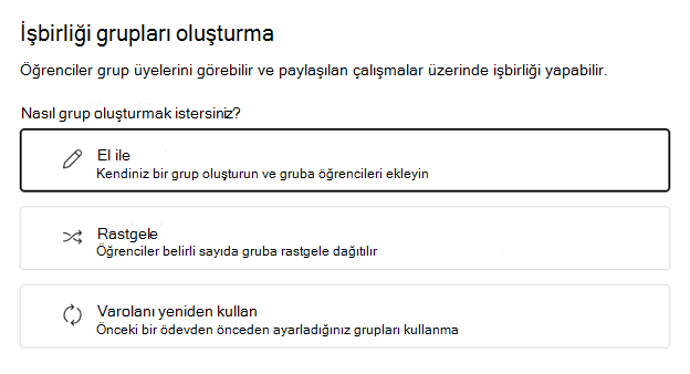 Öğrencileri Rastgele veya El ile gruplandırmayı seçin