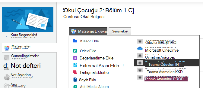 Malzemelerin ekran görüntüsü.