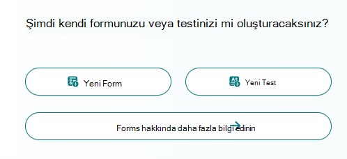 Yeni form seçeneklerinin ekran görüntüsü.