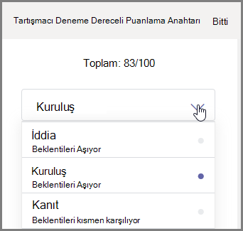 Puanlamak için öğrencilerin ödev bölümünü seçin