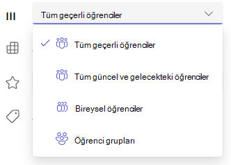 Öğrenciler ve gruplar seçeneklerinin ekran görüntüsü.