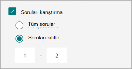 Test sorularını karıştırmak ve kilitlemek için test/form ayarının ekran görüntüsü.
