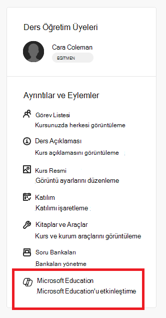 Kitaplar ve Araçlar Microsoft Eğitim öğesini etkinleştirir