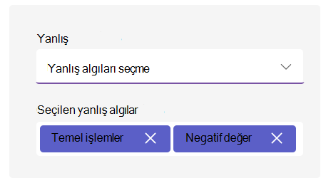 Kavram yanılgısı seçeneklerinin ekran görüntüsü.