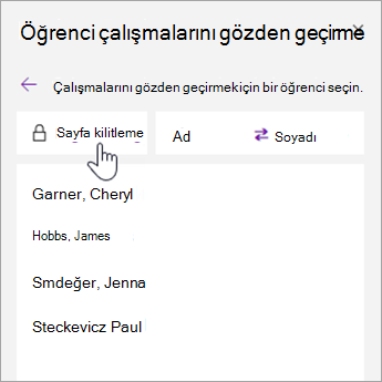 Sayfa Kilitleme'yi seçin.