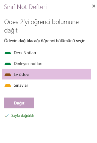 TWeb için OneNoteWeb için OneNote'da dağıtılmış ödev örneği