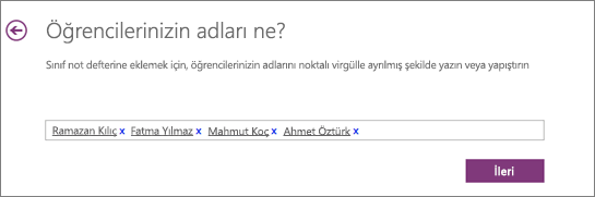 OneNote için Sınıf Not Defteri’ne öğrencilerin adlarını ekleyin.