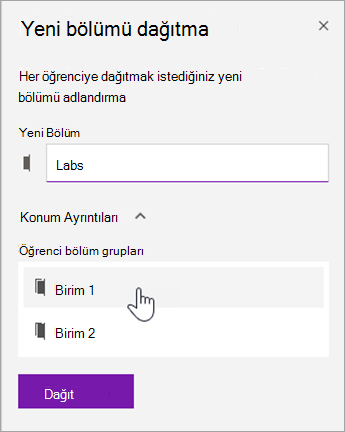 Bölüm grubu konumu seçme.