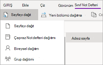 Eylemler açılan listesiyle Sayfayı Dağıt düğmesi.