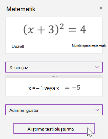 Alıştırma testi oluştur’u seçin.