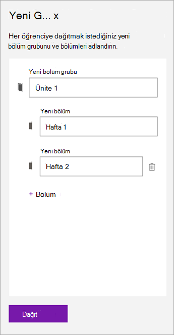 Bölüm grubu ve bölümler için adları yazın.]