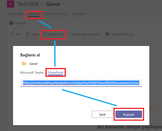 TFilesFiles'a, ardından Get Link'e, SharePoint'e ve ardından Copy'ye tıklayın.