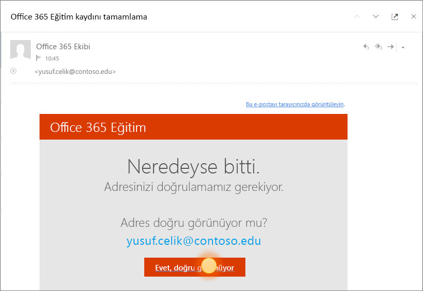 Office 365 oturum açma işleminin son doğrulama ekranının ekran görüntüsü.