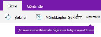 Çiz sekmesindeki Matematik düğmesi