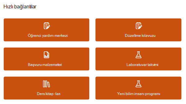 Hızlı bağlantıların ekran görüntüsü.