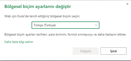 Bölgesel biçim ayarlarını değiştir iletişim kutusu