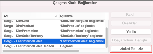 Mac'te veri bağlantısı için kaydedilmiş kimlik bilgileri kaldırılıyor