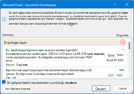 Excel sayfa uyumluluğu sorunlarını gidermek için Bul özelliğini kullanma