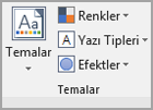 Sayfa Düzeni sekmesindeki Temalar düğmesinin ekran görüntüsü.