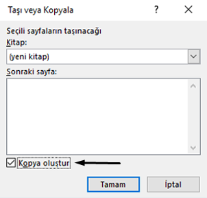 Kopya oluştur onay kutusu, iletişim kutusunun en altındadır.