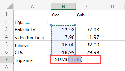 Web için Excel Otomatik Toplam hücresi