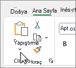 Yapıştır düğmesi aşağı oku