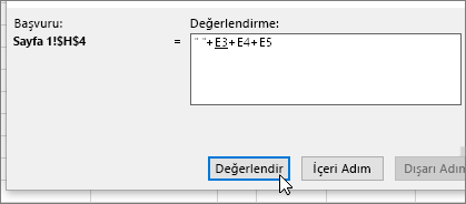 +E3+E4+E5 ile formülü değerlendir iletişim kutusu