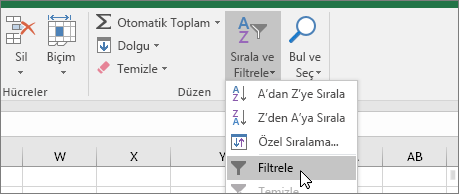 Ev > Sıralama & Filtre > Uygulama