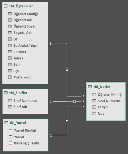 Power QueryPower Query Veri Modeli İlişki Diyagramı Görünümü