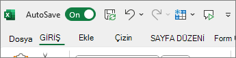 Şeridin üzerinde gösterilen Hızlı Erişim araç çubuğu