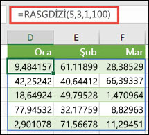 Min, Mak & Ondalık bağımsız değişkenleriyle RASGDİZİ işlevi